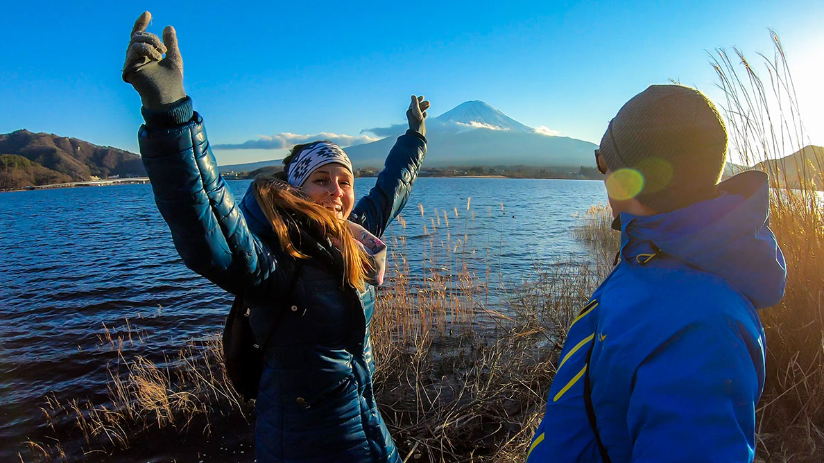 Mount Fuji viewed across a lake, Japan