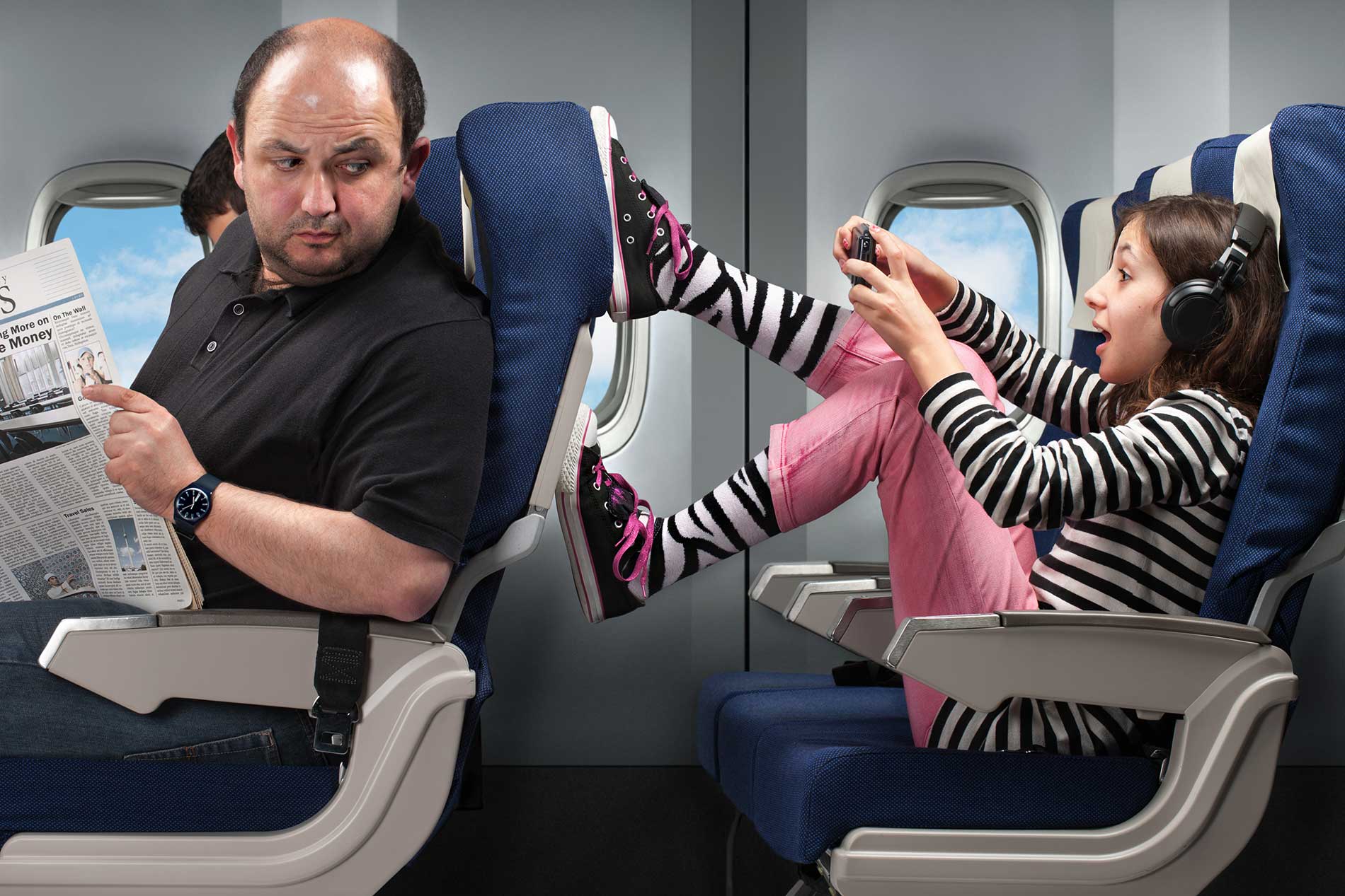 Uncomfortable airplane seat on a flight